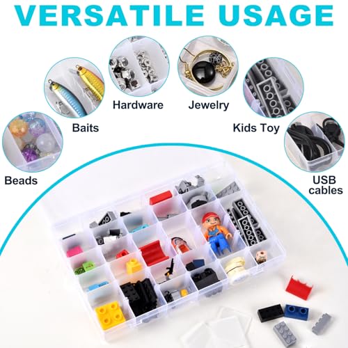 2 Pack Clear Plastic Organizer Box with 36 Grids and Adjustable Dividers for Beads, Crafts, Art DIY, Jewelry, Screws, Pins, Thread, Fishing Gear, Small Items