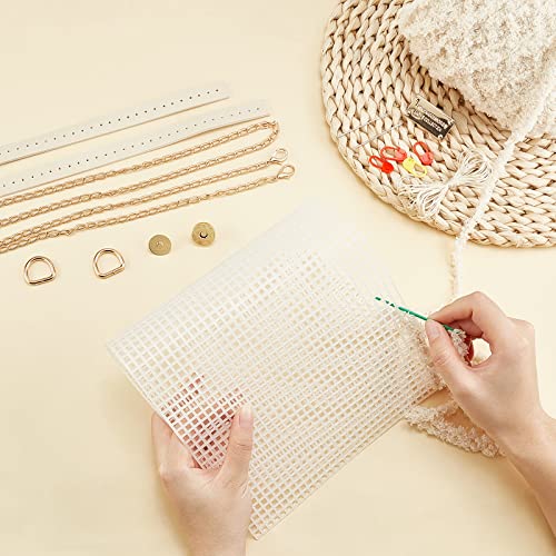 WADORN 18pcs DIY Knitting Crochet Kit, Hand-Knit Woven Bag Making Tool, Cross Stitch Mesh Plastic Canvas Sheets Set, Handmade Purse Needlepoint Kit, Crossbody Crafting Material, Beige - color: Beige
