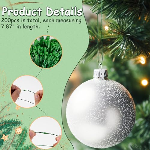 Christmas Tree Ornament String Hanger Precut Ribbon Hook with Snap Fastener - color: Green, size: 200pcs