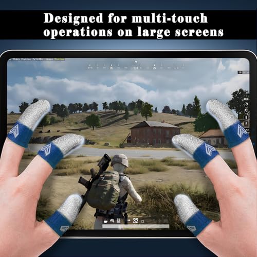 6PCS Gaming Finger Sleeves. 0.29MM Silver Fiber, Anti Sweat, Extremely Thin,Breathable Touchscreen dedales Gamer Finger Cover Thumb Sleeve Fit Phone Game Tablet Devices. (Blue) - color: Blue