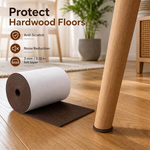 Felt Furniture Pads, Self Adhesive Felt Sheets Roll, Cuttable Felt Pads for Furniture Legs, Heavy Duty Furniture Pads for Hardwood Floors, Chair Wall Protector, Brown, 120 x 5 x 0.12 Inch - color: Brown, size: 5" x 120"