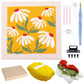 Allazone Punch Needle Starter Kit - Square Frame with Flower Pattern, Hoop, Yarns, Punch Needle (Orange and White) - color: Orange and White