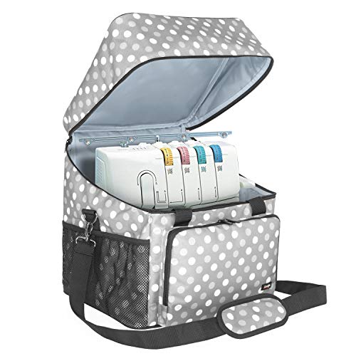 LUXJA Serger Machine Carrying Case with Bottom Wooden Board, Gray Dots - color: Gray Dots