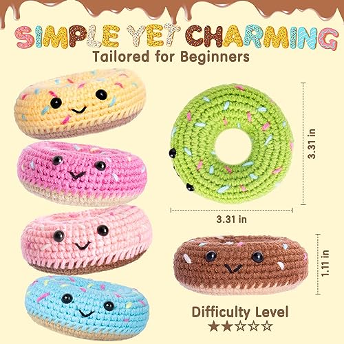 Crochet Kit for Beginners, Beginner Crochet Starter Kit w Step-by-Step Video Tutorials, Learn to Crochet Kits for Adults & Kids, DIY Knitting Supplies, 6-Pack Donut Family(40%+ Yarn Content) - color: Donut Family