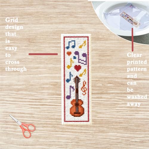 FREEBLOSS 6 Set Phonetic Symbol Cross Stitch Bookmark Kits DIY Bookmarks Cross Stitch Kits,Stamped Embroidery Bookmarks Counted Cross Stitch Kit for Beginners Adults 22 * 8cm - style: Note sheet music