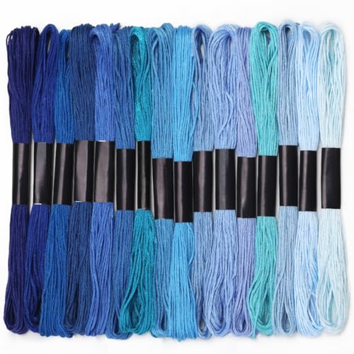 Embroidery Floss 16 Skeins 8.7 Yard Blue Friendship Bracelet String Cross Stitch Threads for Jewelry Making Bracelet Stitching Thread Floss Bracelets Making Yarn - color: Blue