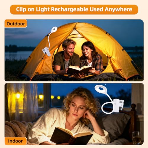 Akynite Clip on Light LED Desk Lamp 5 Brightness+5 Colors Rechargeable Lamp - color: White