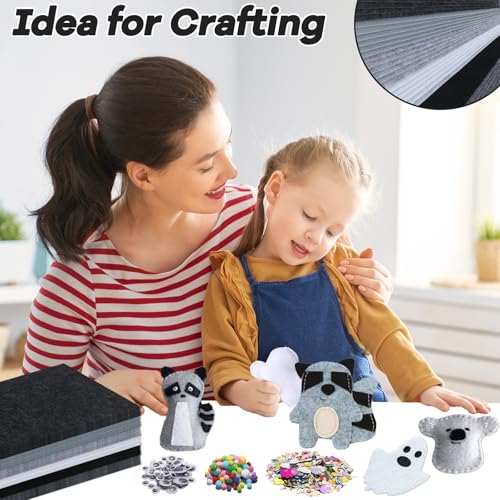 42Pcs Black Gray Fabric Sheets 8 x 12 Inch Assorted Soft Black Gray White Thick Felt Pack with Wiggle Google Eyes Pom Poms Glitter Patchwork Craft Supply for DlY Sewing Creative Art Project Decor - style: Black Series