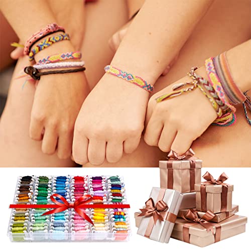 VICOVI Friendship Bracelet String Kits with Organizer Storage Box, 110 Colors Embroidery Floss 52Pcs Cross Stitch Tools-Labeled with Embroidery Thread Numbers for Bobbins Great Production Gift