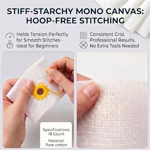 Complete 18 Mesh Needlepoint Canvas Kit for Beginners & Adults, 4 Pcs 12x18 Inch Needlepoint Blank Canvas with Needles, Threads & Markers for DIY Crafts & Gifts