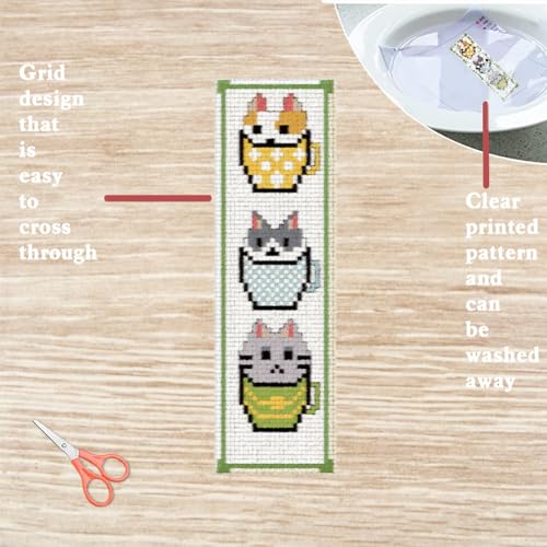 FREEBLOSS 6 Set Cross Stitch Bookmark Kit 8"x2.4" 11CT Cartoon Cat - style: Cats Life