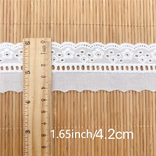 7Yards Cotton Lace Trim White Eyelet Lace Ribbon Bowknot Embroidery Scalloped Lace for Sewing Crafts, Dress, Dolls/Pets Clothes (White D) - color: White D