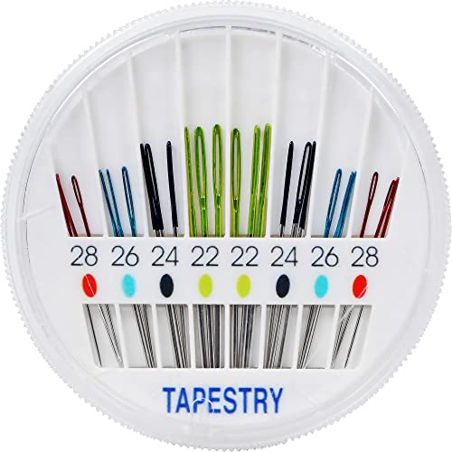 SINGER Tapestry Needles in Dial Compact, Assorted Sized Sewing Needles, Sizes 22, 24, 26, 28, Set of 24