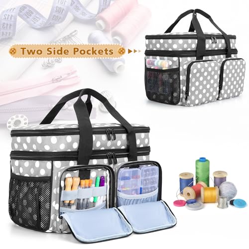 BAFASO Large Sewing Organizer Bag with an Individual Pouch, Polka Dots - color: Polka Dots
