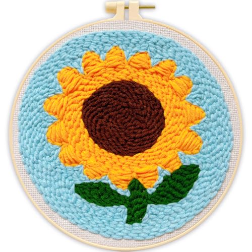 Sunflower Punch Needle Kit for Beginners Adults, with Embroidery Hoop - color: Punch Needle kit-Sunflower