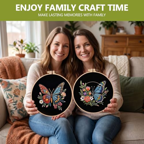 Santune Embroidery Kit Needlepoint Cross Stitch Kits for Beginners Adult Needle Point Sets with Butterfly Embroidery Patterns, Includes Step-By-Step Instructions and Accessories - color: Butterfly & Flower Series