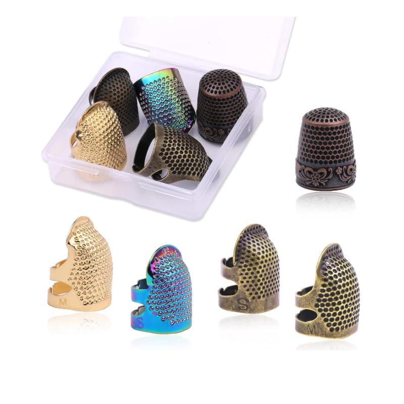 6Pcs Sewing Thimbles,Brass Metal Fingertip Protector, Quilting Craft Accessories Knitting Needlework for DIY Hand Sewing Tools Sewing Notions and Supplies,Sewing Thimbles,Metal Thimble