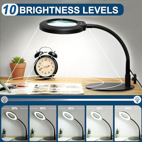 IVMAIE 12X Magnifying Glass with Light, Real Glass Lens, 5 Color Mode - color: Black