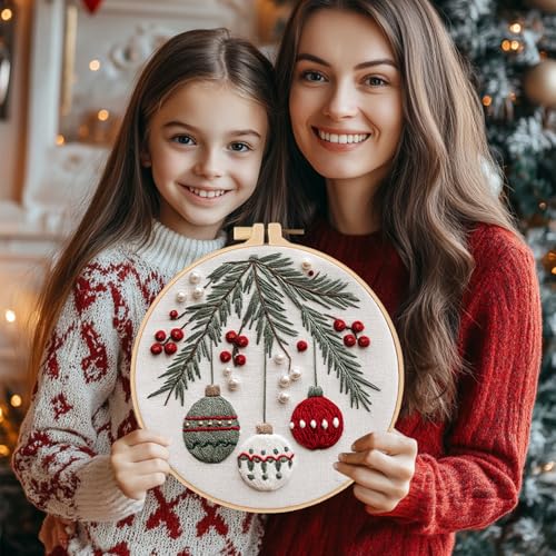 Santune Christmas Embroidery kit,Fall Needlepoint Cross Stitch Kits for Beginners Adult,Needle Point Sets,4 Embroidery,2 Hoops,Christmas Ornaments - color: Christmas x4