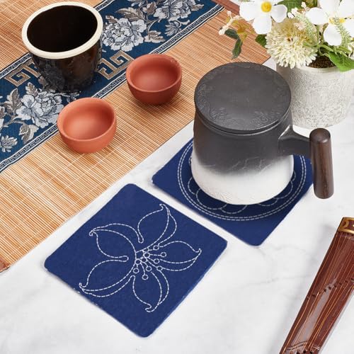 4 PCS Sashiko Coaster Kit Water-Soluble Template Handmade Coaster Japanese Embroidery Practice Project Coasters Kit for Beginners Traditional Japanese Sashiko DIY Kit with Instructions - style: Large Cherry Blossom Sashiko Coaster