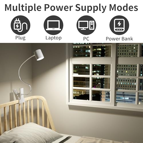Dott Arts Desk Lamp,USB Clip On Light with 3 Color Modes,LED Reading Lamp - color: White
