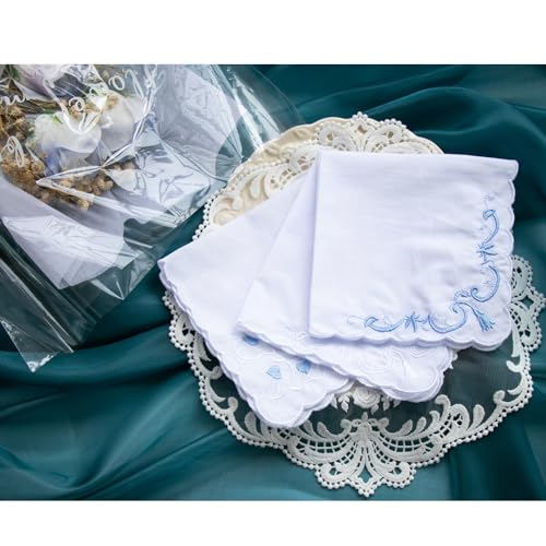6 Pack of Ladies Embroidery Cotton Handkerchiefs Lace Wedding Hankies - color: Zww-w07