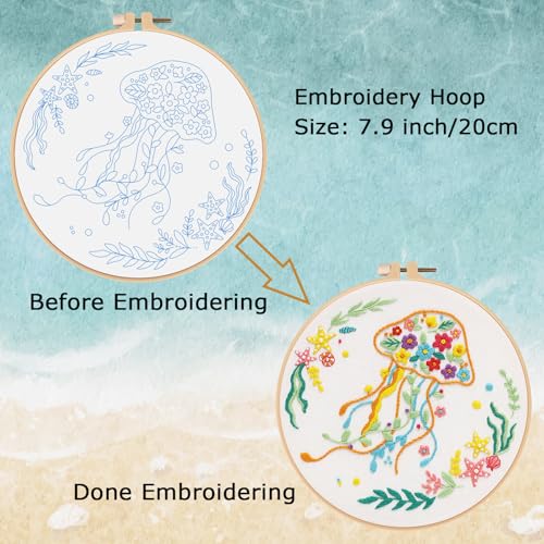 Louise Maelys Jellyfish Embroidery Kit for Beginners Adults - color: Jellyfish