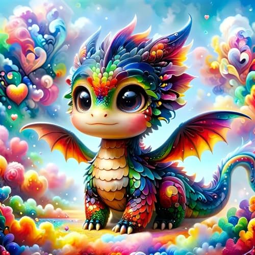 MYBISYMQQ Cute Rainbow Dragon Cross Stitch Kits for Adults, Stamped Cross Stitch Kits for Beginner，DIY Needlepoint Embroidery Patterns Kits Embroidery Patterns for Home Wall Decor 13.7x13.7 inches - color: T020