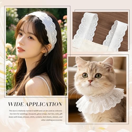 15 Yards White Lace Trim, 15 Yard White Lace Ribbon,1.8inch White Cotton Eyelet Lace Ribbon,Floral Embroidery Ruffle Lace Trim for Sewing Dresses Clothes and Bridal Wedding Applique Decoration - color: White, Length: 15 Yard, Width: 1.8inch / 4.5cm