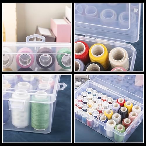 Threads Organizer Box | 42 Slots Thread Holders for Spools of Thread with Lid | Clear Spool Holder & Sewing Organizer | Plastic Organiser Box for Embroidery (not for Large Spools)