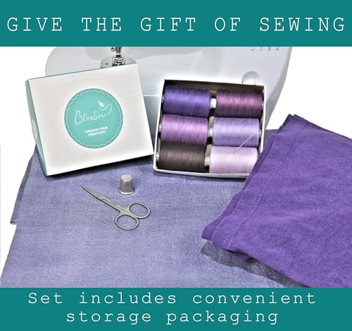 BlesSew Sewing Thread in Purple Color Tones – 6 Spools of Polyester Thread for Sewing Machine for Beginners, Hand Stitching & Quilting - 1000 yds per Spool - color: Purple