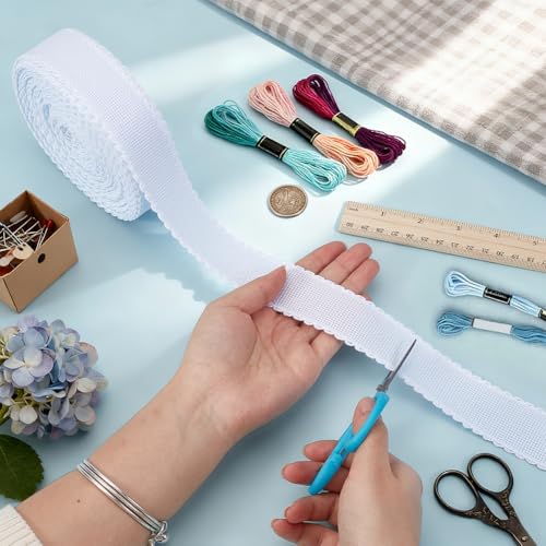 BENECREAT 14.8yd x 1.4in Aida Band with White Edge, Cross Stitch Fabric for Embroidery Needlework Bookmark DIY Crafts, 0.7mm Thick - color: White Edge