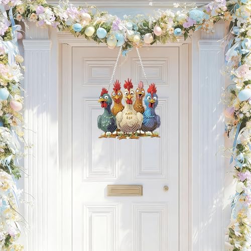 NAIMOER Chickens Diamond Art Hanging Kits for Adults, 5D Special Shaped Rhinestone, DIY Acrylic Spring Diamond Art Painting Window Pendants Home Garden Wall Hanging Ornament Kits, Double Sided - color: Easter 03