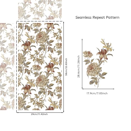 Vintage Floral Rub on Transfers for Furniture Large Flower UV DTF Stickers for DIY Nightstand, Wardrobe, Cabinet, 11.42" x22.83" Antique Flower Theme - style: Antique Flower Theme