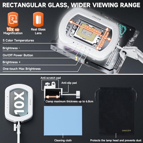 10X Rectangle Magnifying Lamp, Large Magnifying Light with 5 Color Modes - color: White