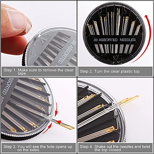 60Pack Sewing Needles for Hand Sewing Repair, 6 Sizes Assorted Needles with 4 Threaders, Hand Sewing Needles, Large Eye Stitching Needles, Embroidery Needles, Sewing Sharp Needles(Pink&Black 60PCS) - color: 30 Pc-B&P
