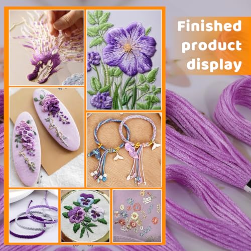 14 Skeins Embroidery Thread, Cotton Purple Embroidery Yarn Floss - color: Purple