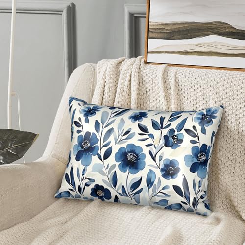 Satin Pillowcase for Hair and Skin Watercolor Blue Flowers and Leaves Super Soft and Cooling Similar to Silk Pillow Case 1 Pack with Hidden Zipper Silky Soft Zippered Satin Pillowcase20 x30 - color: Watercolor Blue Flowers and Leaves