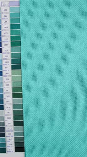 KCS 3 pc of 12" x 18" (30cmx45cm) 14CT Counted Cotton Aida Cloth Cross Stitch Fabric (Green+Sea Green+Jeans Blue) - color: Green+sea Green+jeans Blue
