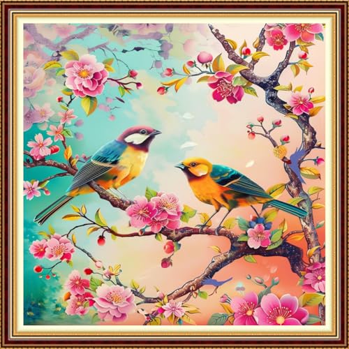 Fanxvivy Stamped Counted Cross Stitch Kits for Adults Printed Cross-Stitch Patterns 11CT Stamped or Counted Cross Stitching Embroidery Kit Needlepoint Kits-Birds Speak Fragrance of Flowers 18x18 inch - color: Artkits17
