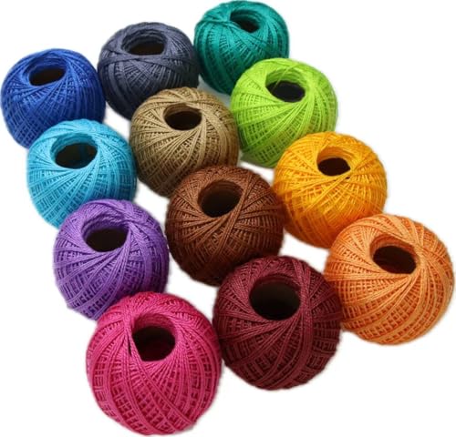KCS Mercerized Pearl Cotton Thread Size 8 Crochet Needlework Embroidery Threads Ball (12, 12balls16) - color: 12balls16