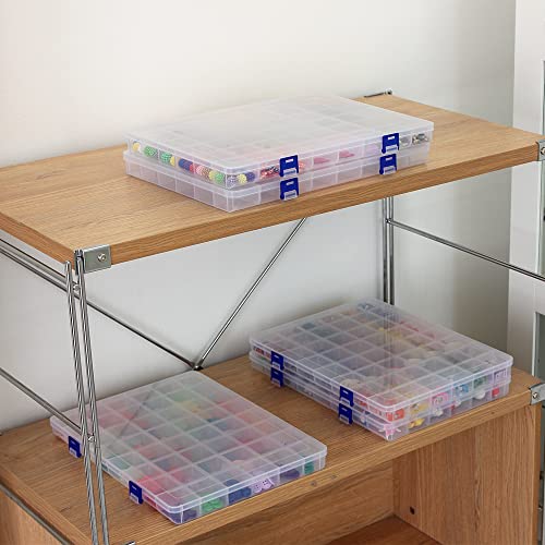 2 Pack Fixed 48 Grids Clear Plastic Divider Storage Box, Transparent Organizer Container Case for Bead, Button, Jewelry, Diamond, Craft, Small Parts, Sewing Kit，DIY Accessories