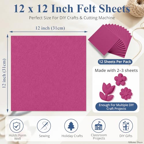 12" x 12" Felt Sheets for Crafts, 2mm Stiff Felt Fabric (12 Pcs), Fuchsia - color: Fuchsia