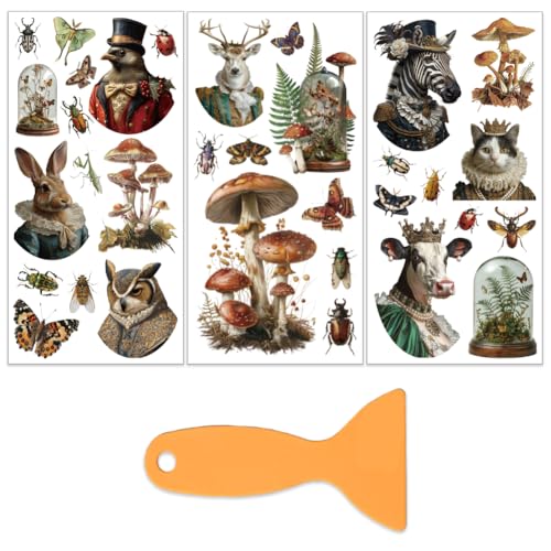 OLYCRAFT 3 Sheets Vintage Animals Rub on Transfers 6x12 Inch Animal Portraits Furniture Transfers Self-Adhesive Waterproof Transfer Insects Rub on Decals for Wood Glass Porcelain Dressers Home Decor - style: Animal portrait