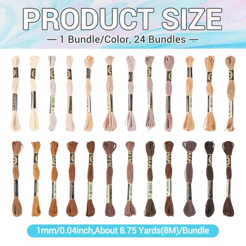 24 Skeins Embroidery Thread Floss 1mm Friendship Bracelet String Making 6 Ply Polyester Cross Stitch Kit Supplies 24 Color 8.75 Yards(8m)/Skein - color: 24 Colors B