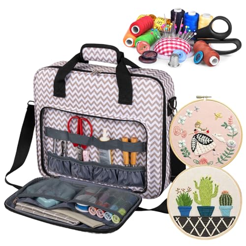 BAGLHER Cross Stitch & Embroidery Organizer Bag - Large Portable Project Storage with 3 Compartments, Travel Friendly Carrying Case for 11.2" Hoops, Threads, Supplies (Stripe) - color: Stripe