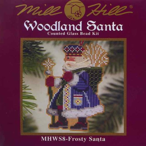 Holly and Ivy Santa Beaded Counted Cross Stitch Ornament Kit Mill Hill 2001 Woodland Santas MHWS9