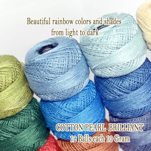 Double Mercerized Egyptian Long Staple Cotton Pearl Thread Ball 10 Grams Rainbow Color 12 Colors per Box for Crochet Hardanger Kniting Hand Sewing,Cool Muted LavenderPalette - color: Cool Muted Lavender Palette