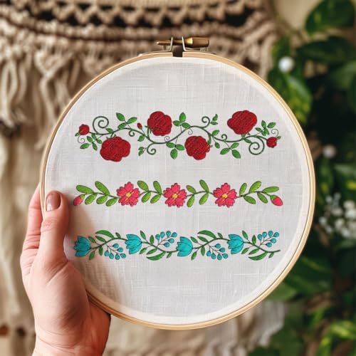 BENECREAT 4 Style 27Pcs Flower Border Water Soluble Hand Sewing Stabilizers, Long Rattan Flowers Tear Away Water Soluble Embroidery Patterns for Carves, Shirts, Coats, Bags, Towels - color: Flower Border