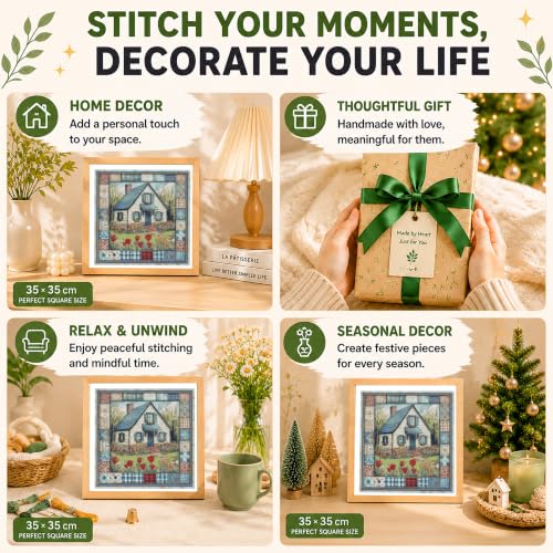 AuraDraw House Stamped Cross Stitch Kits for Beginners, 1CT Cross Stitch Kit for Adults, House Embroidery Set Crossstitch Wall Hanging Set 14x14inch - color: JLSZX-0003